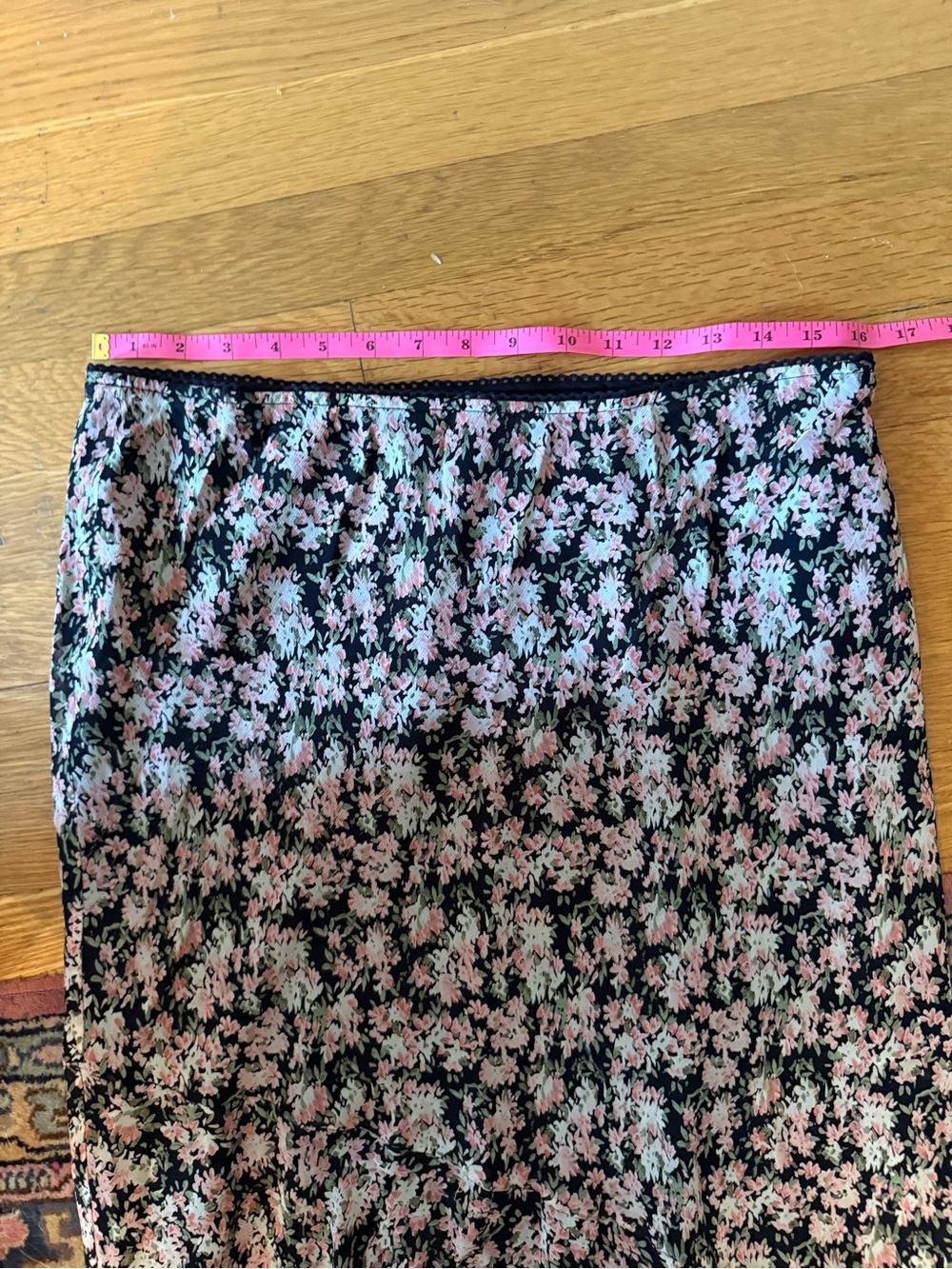 JM Collection Black Midi Skirt with Pink Floral Print and Ruffle Hem - Picture 6 of 8